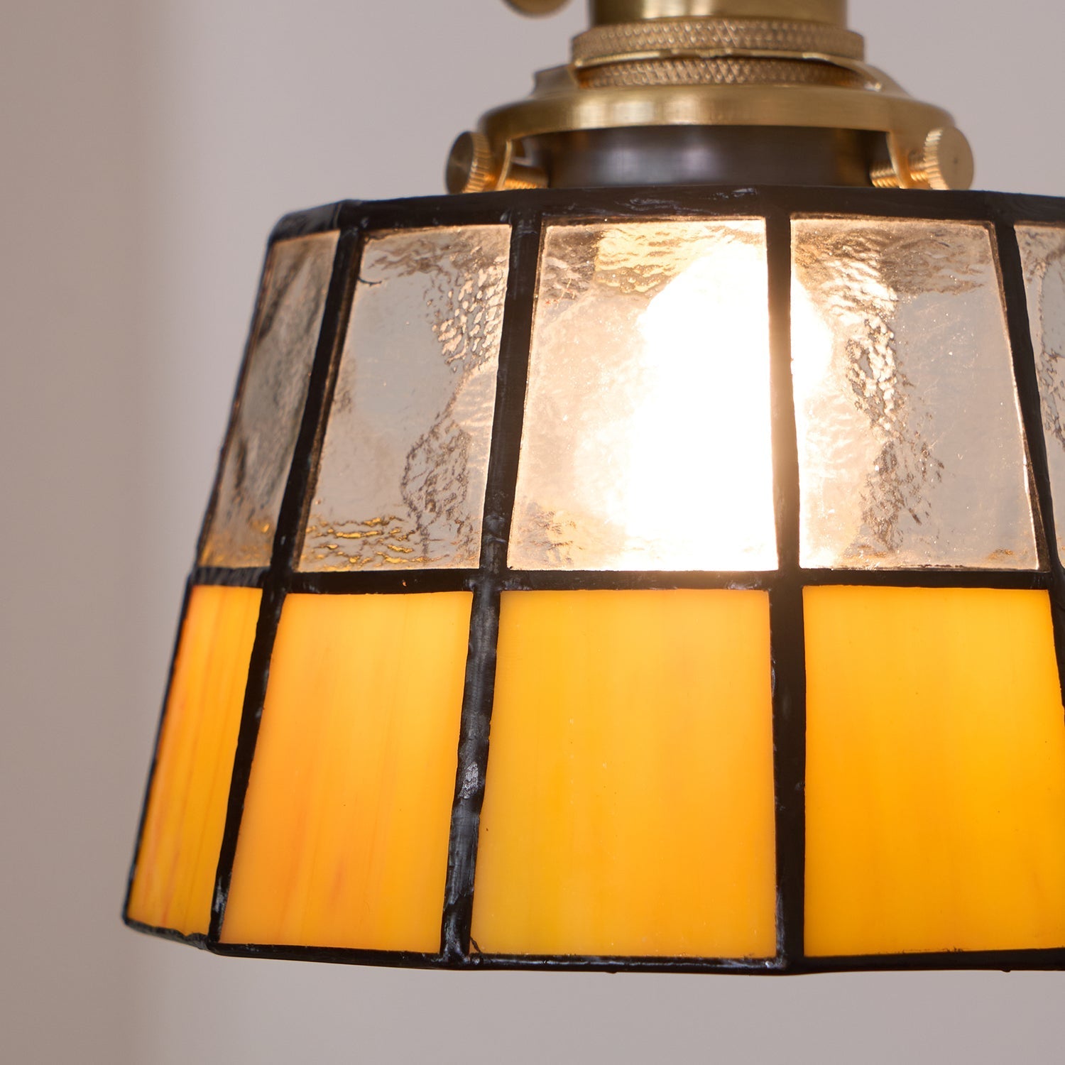 Pendant Lamp Stained Glass Shade Vintage Pattern Brass Retro