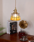 Pendant Lamp Stained Glass Shade Vintage Pattern Brass Retro