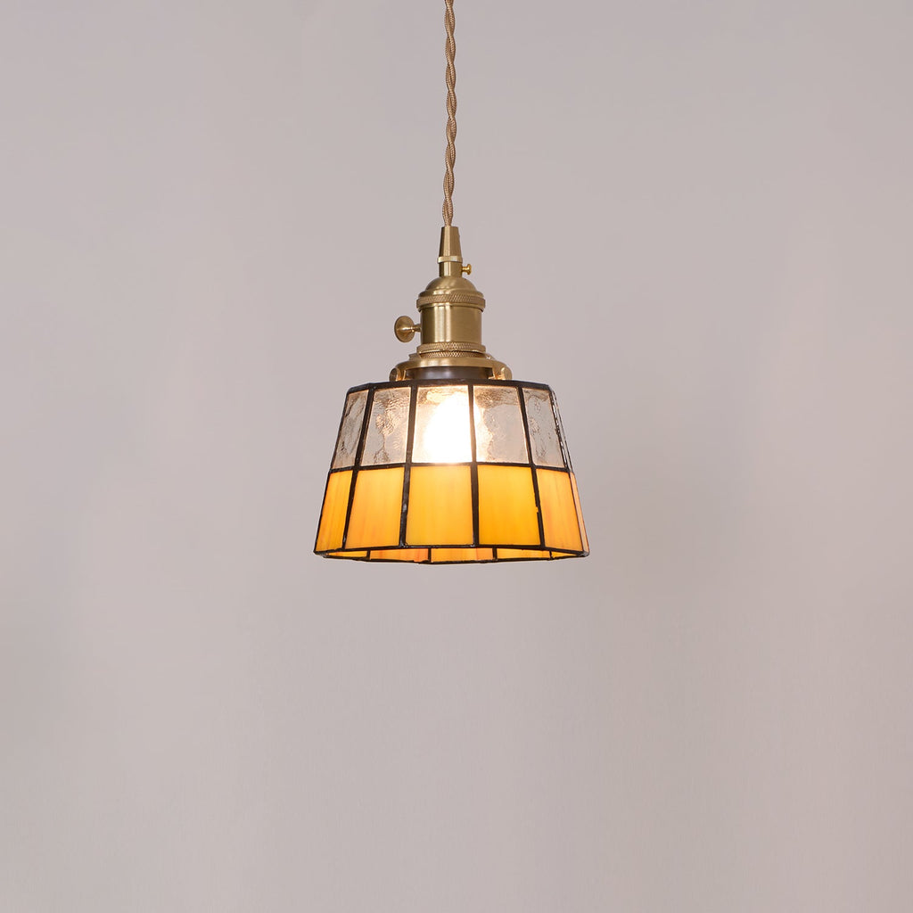Pendant Lamp Stained Glass Shade Vintage Pattern Brass Retro