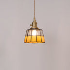 Pendant Lamp Stained Glass Shade Vintage Pattern Brass Retro