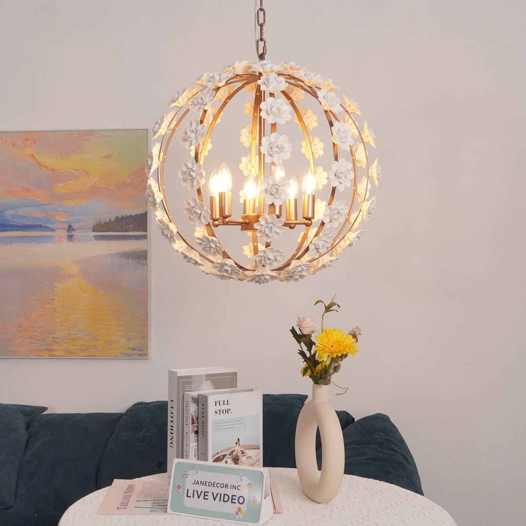 Kelly Pendant Lamp Floral Globe Rustic