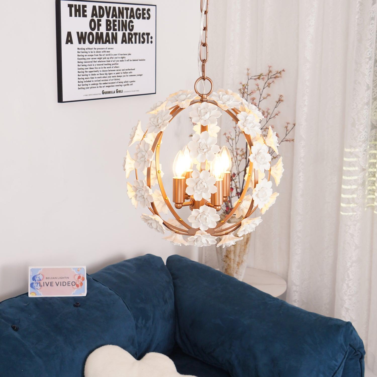 Kelly Pendant Lamp Floral Globe Rustic