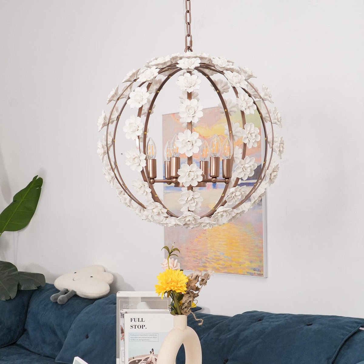 Kelly Pendant Lamp Floral Globe Rustic
