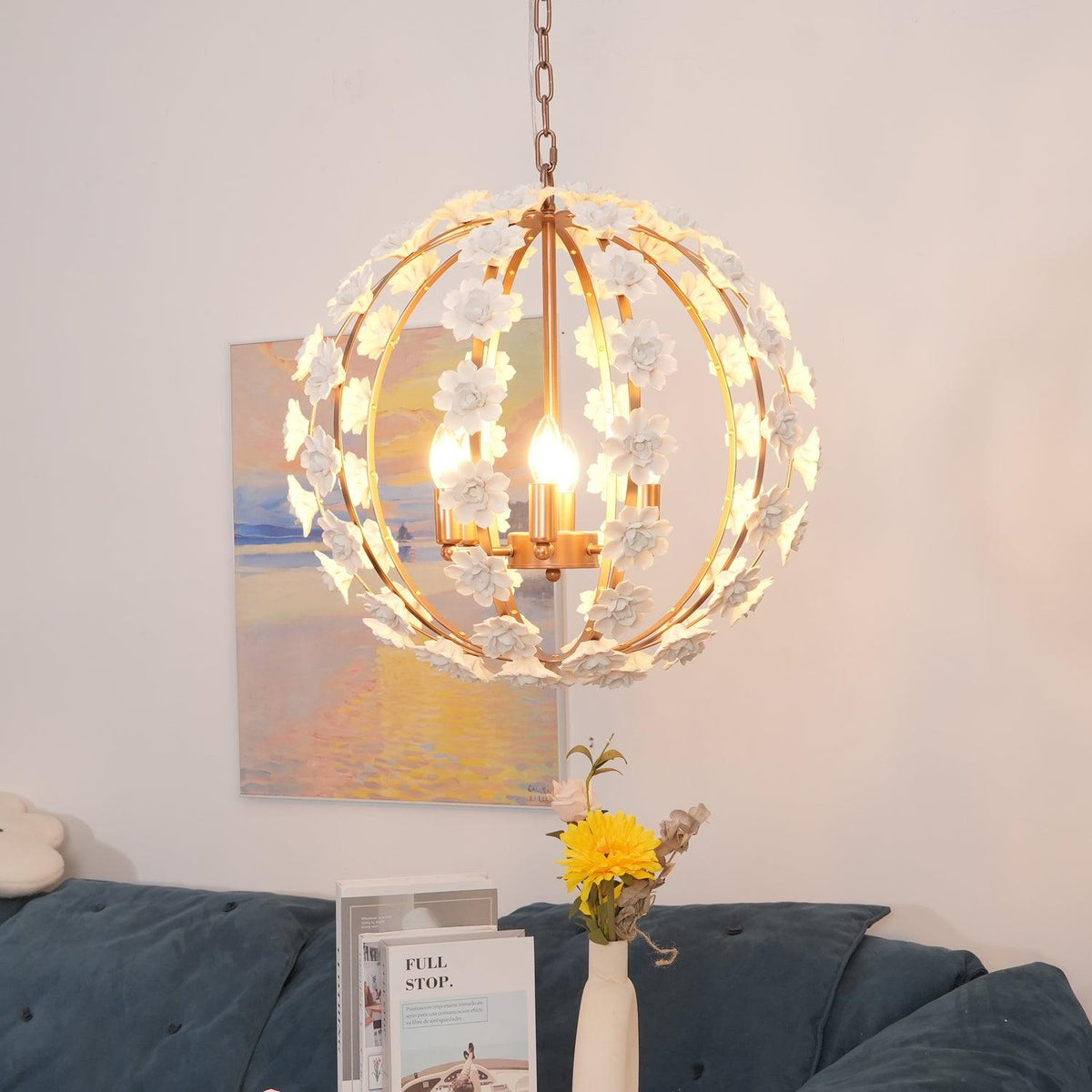 Kelly Pendant Lamp Floral Globe Rustic