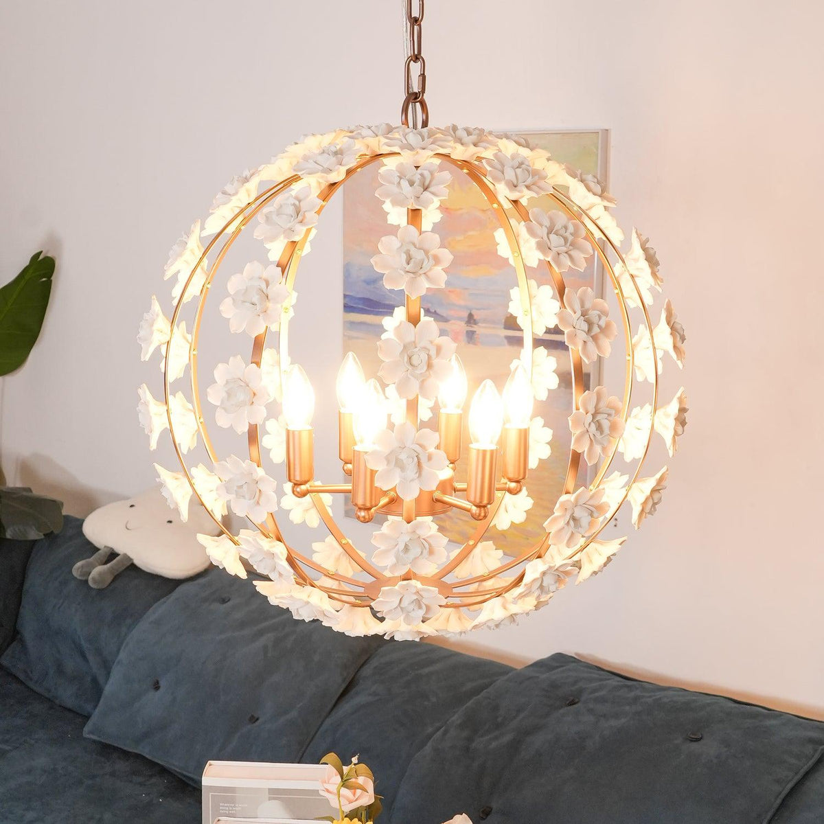 Kelly Pendant Lamp Floral Globe Rustic