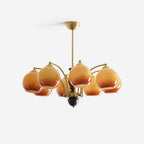 Chandelier Glass Shades Frame Wood Accents Mid-Century Calm