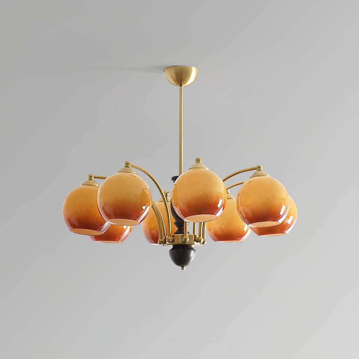 Chandelier Glass Shades Frame Wood Accents Mid-Century Calm