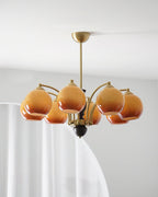 Chandelier Glass Shades Frame Wood Accents Mid-Century Calm