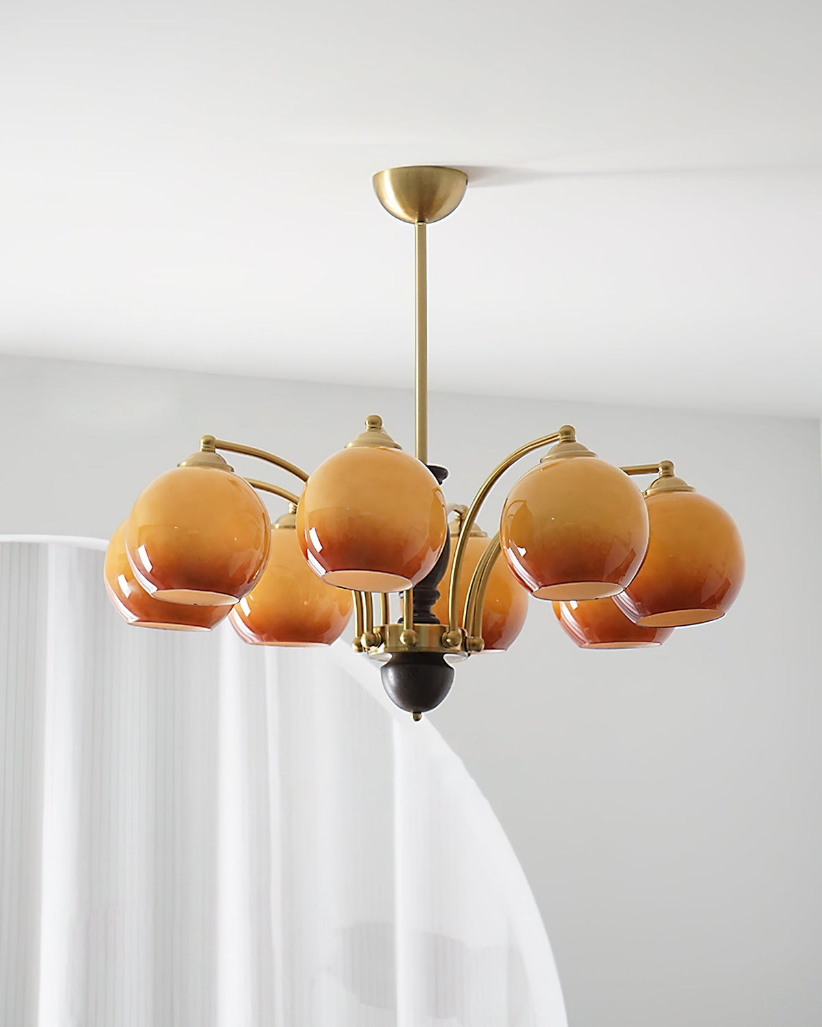 Chandelier Glass Shades Frame Wood Accents Mid-Century Calm