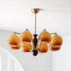Chandelier Glass Shades Frame Wood Accents Mid-Century Calm