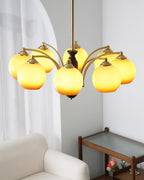 Chandelier Glass Shades Frame Wood Accents Mid-Century Calm