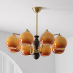 Chandelier Glass Shades Frame Wood Accents Mid-Century Calm