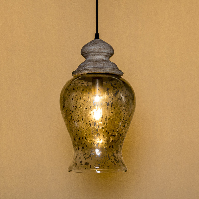 Ilvenel Vintage Industrial Wooden Glass Pendant Lamp