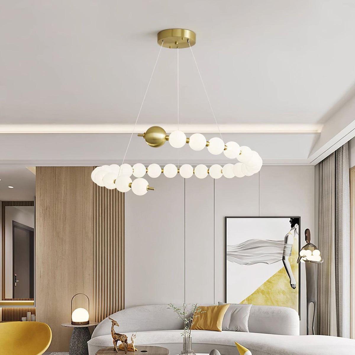 Chandelier Brass Ring Acrylic Spheres Modern Minimalist