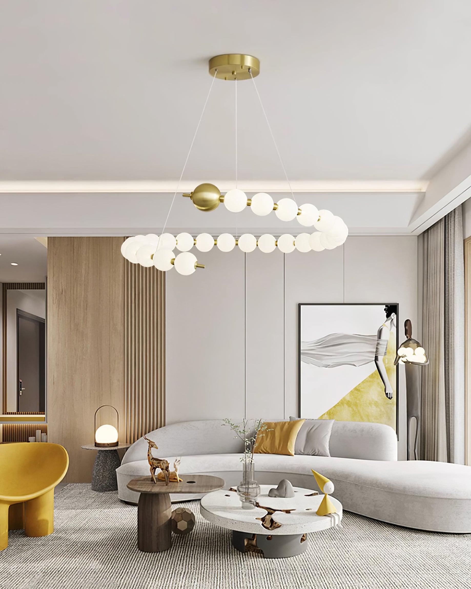 Chandelier Brass Ring Acrylic Spheres Modern Minimalist
