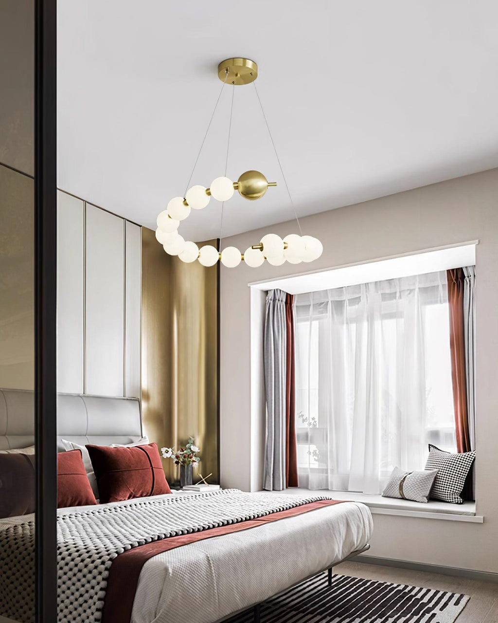 Chandelier Brass Ring Acrylic Spheres Modern Minimalist