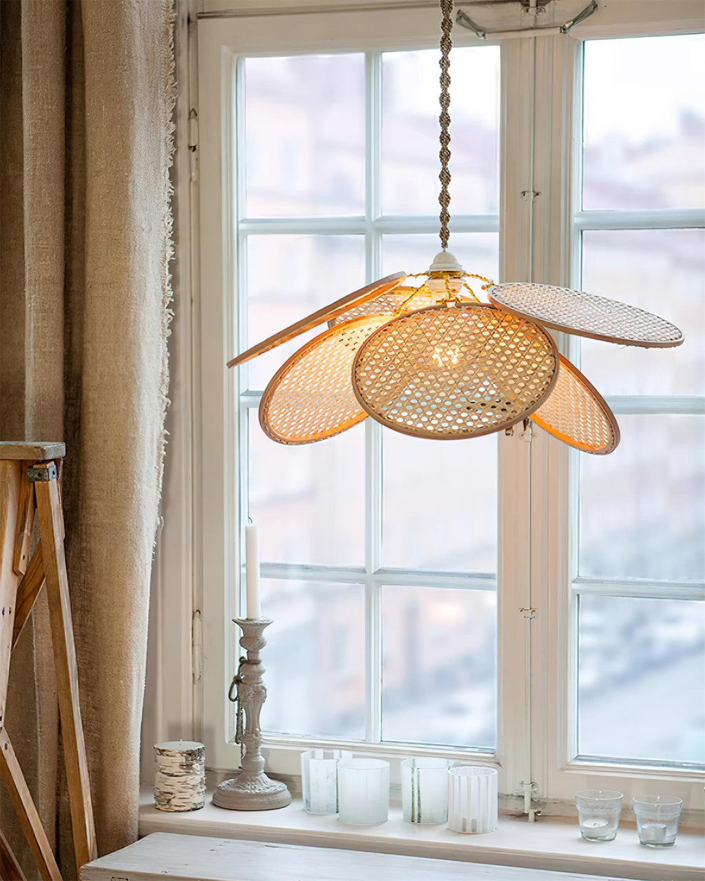 Kloe Pendant Lamp Petal Rattan Organic Bohemian