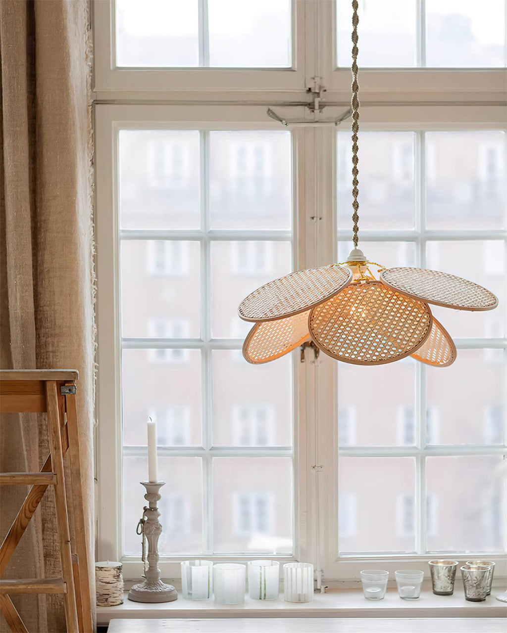 Kloe Pendant Lamp Petal Rattan Organic Bohemian
