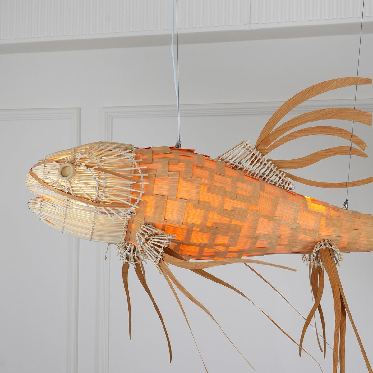 Lustra Chandelier Wooden Fish Handmade