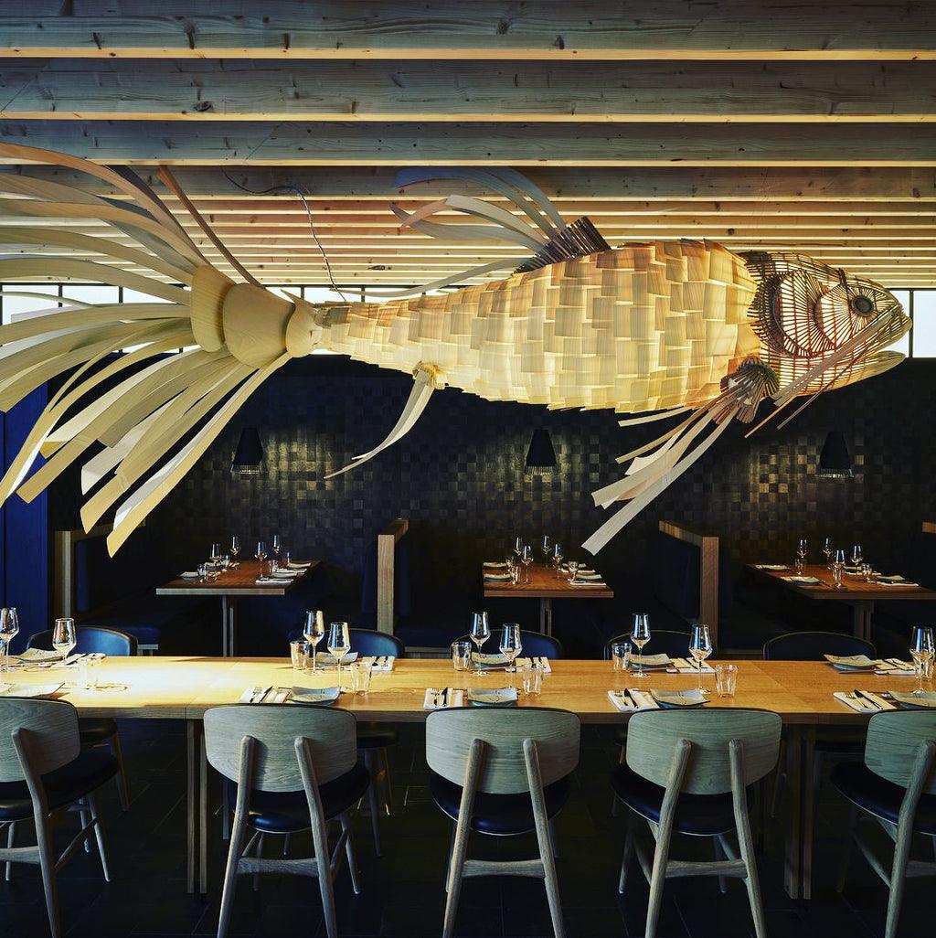 Lustra Chandelier Wooden Fish Handmade