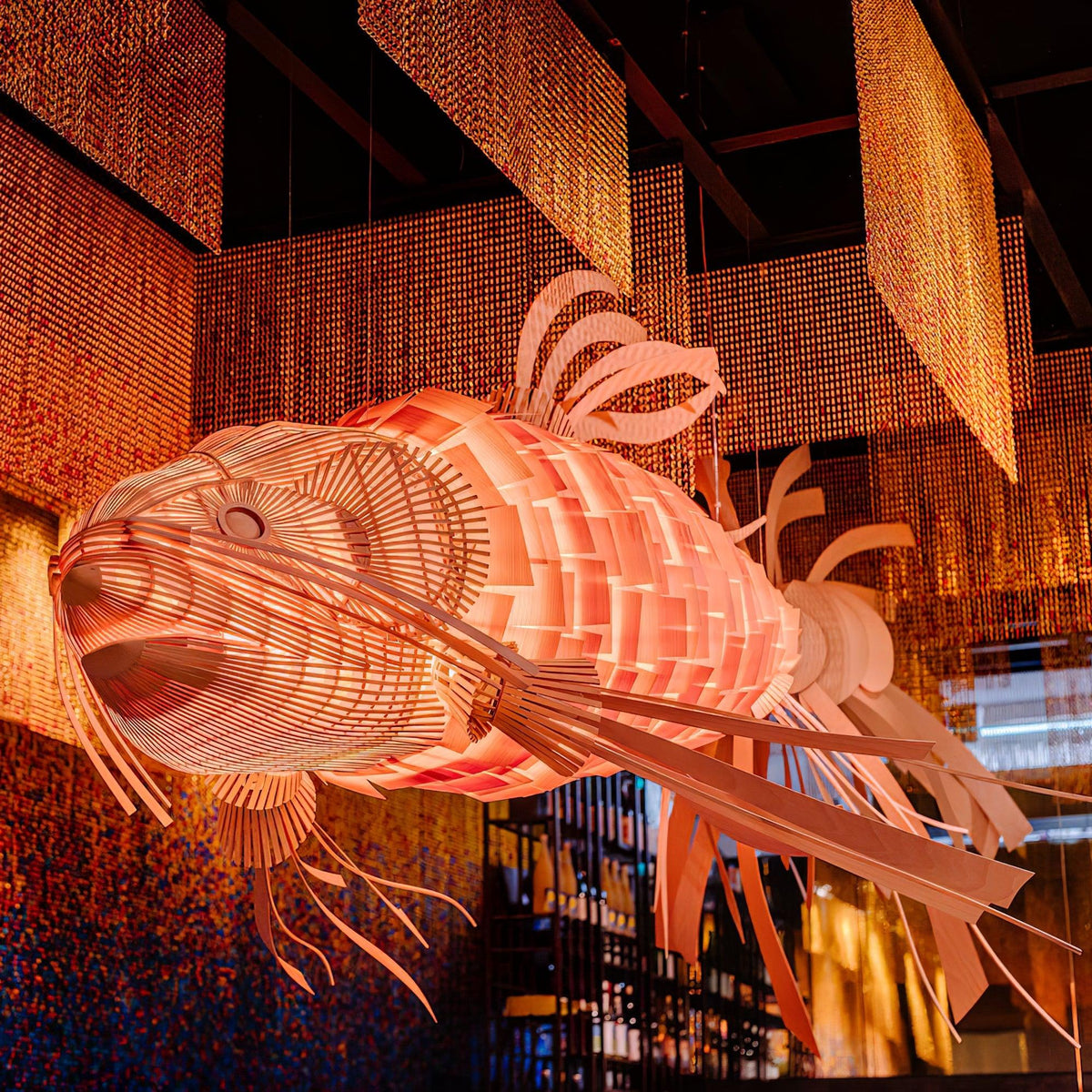Lustra Chandelier Wooden Fish Handmade