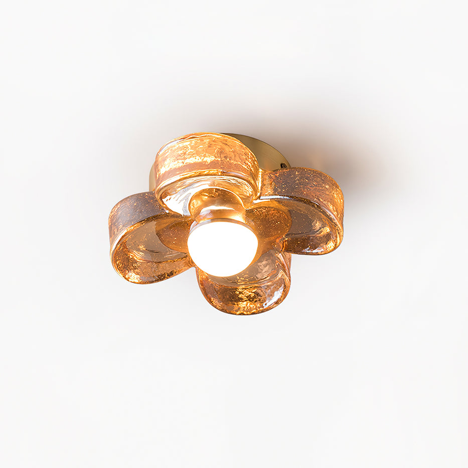 Ceiling Lamp with Amber Acrylic Clover Petals and Brass Scandi