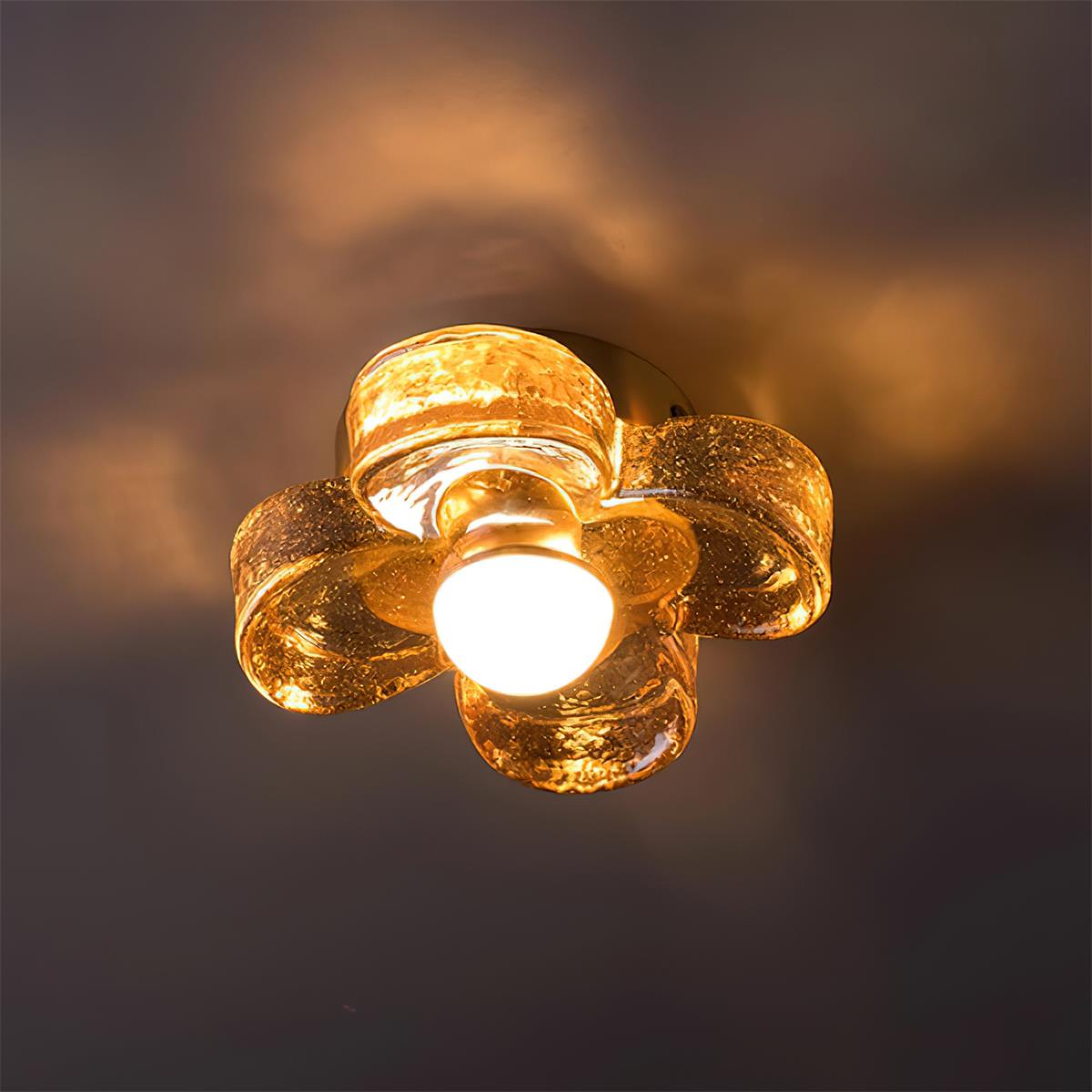 Ceiling Lamp with Amber Acrylic Clover Petals and Brass Scandi