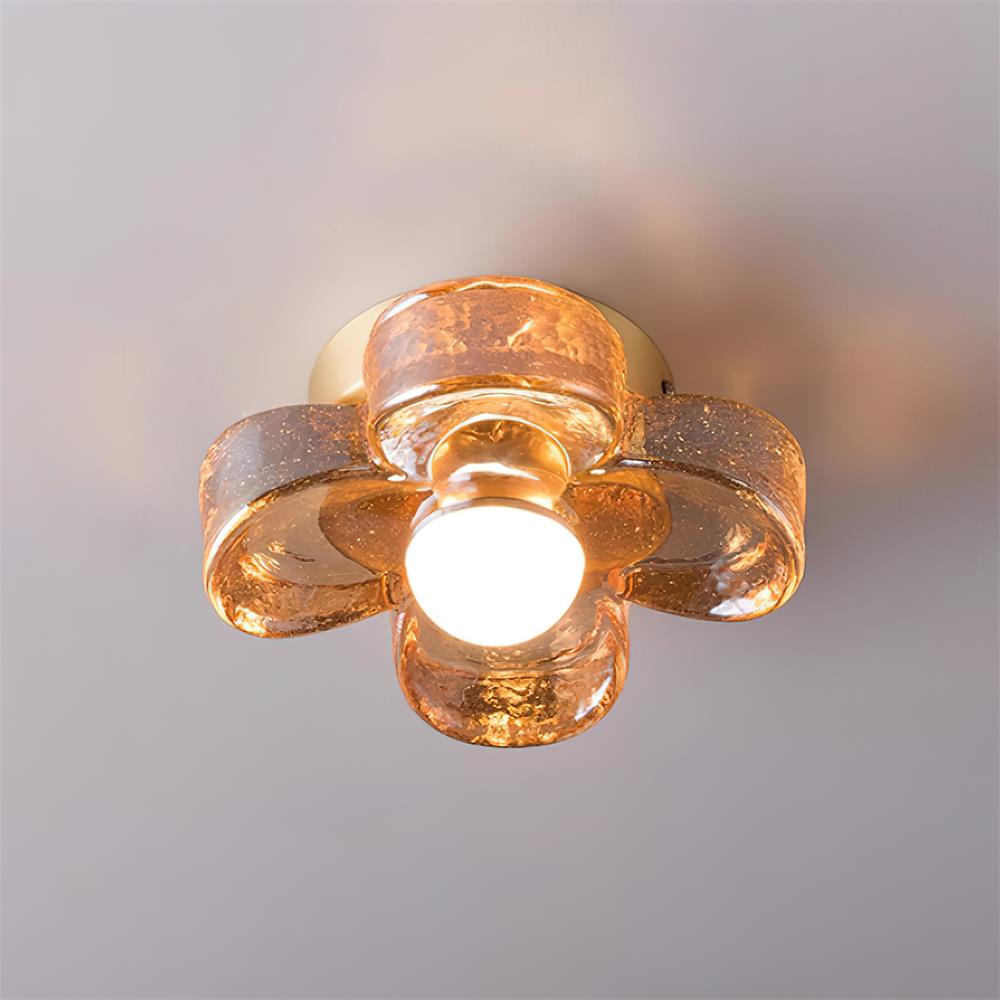 Ceiling Lamp with Amber Acrylic Clover Petals and Brass Scandi