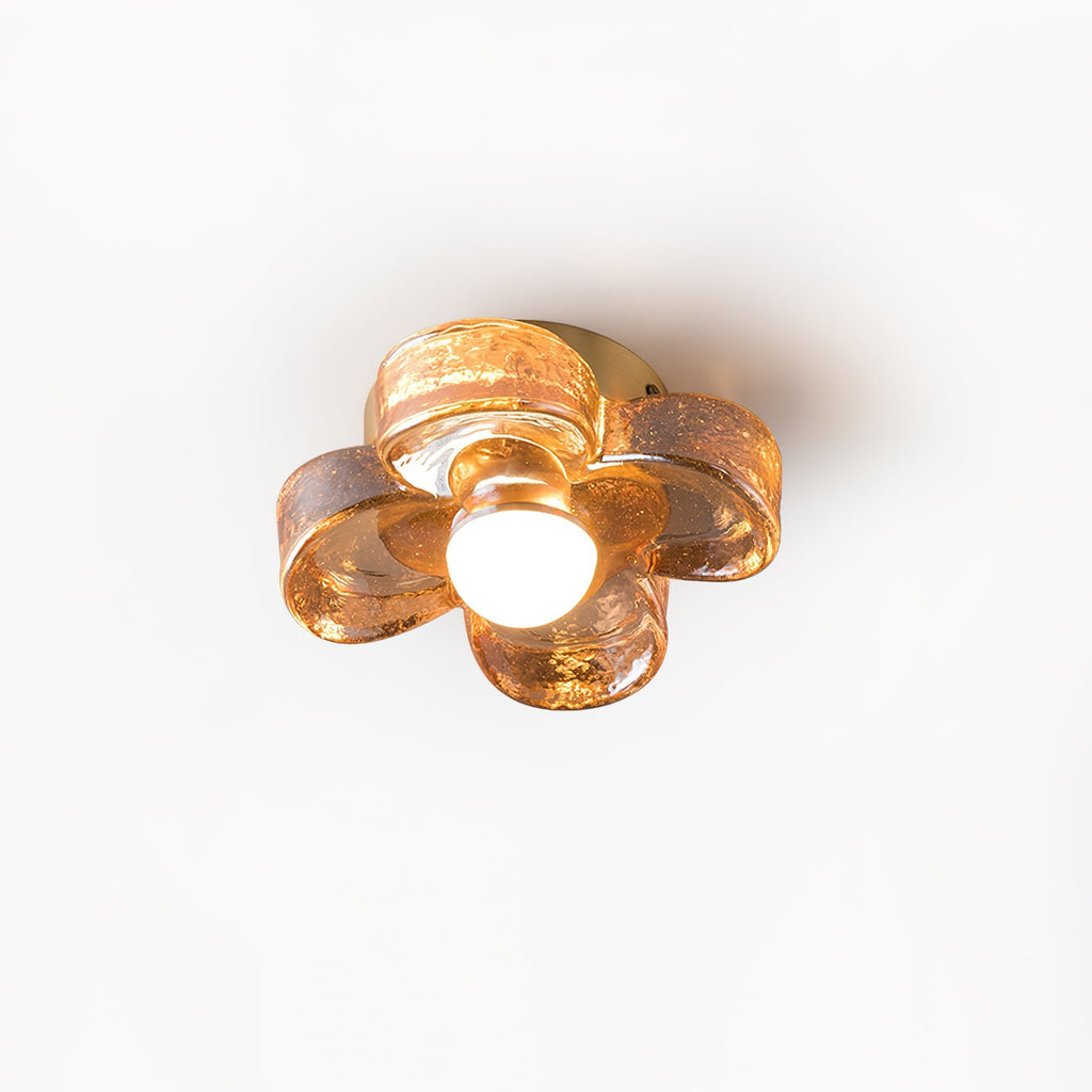 Ceiling Lamp with Amber Acrylic Clover Petals and Brass Scandi