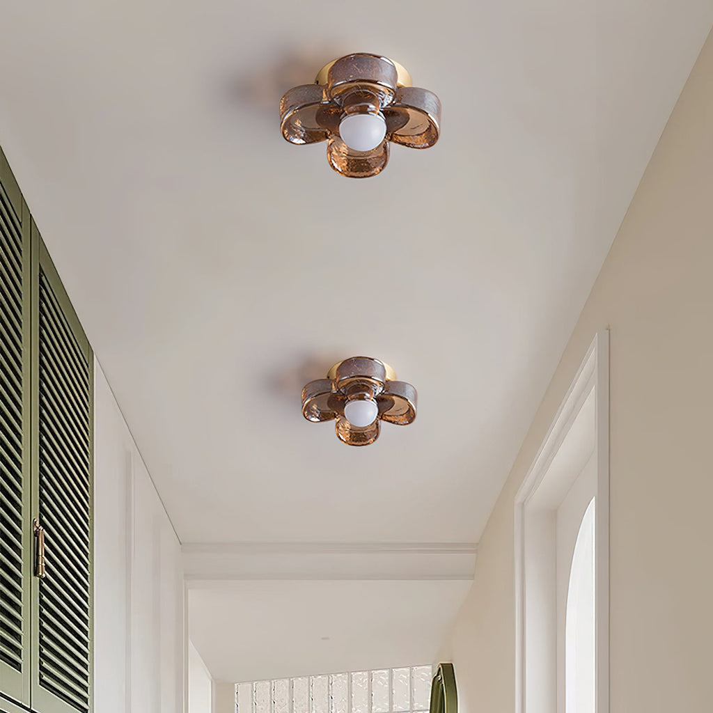 Ceiling Lamp with Amber Acrylic Clover Petals and Brass Scandi