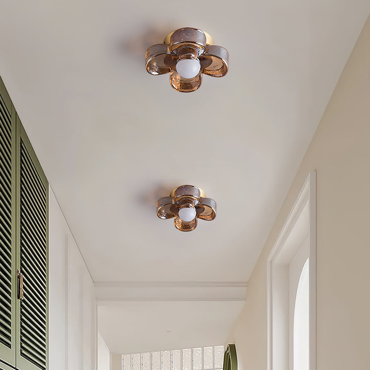 Ceiling Lamp with Amber Acrylic Clover Petals and Brass Scandi