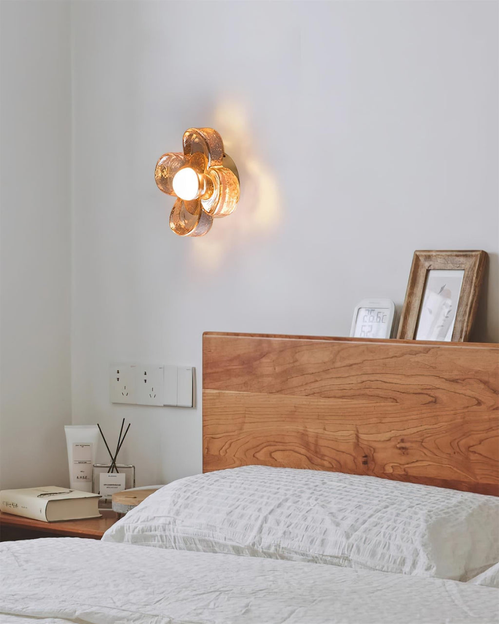 Ceiling Lamp with Amber Acrylic Clover Petals and Brass Scandi
