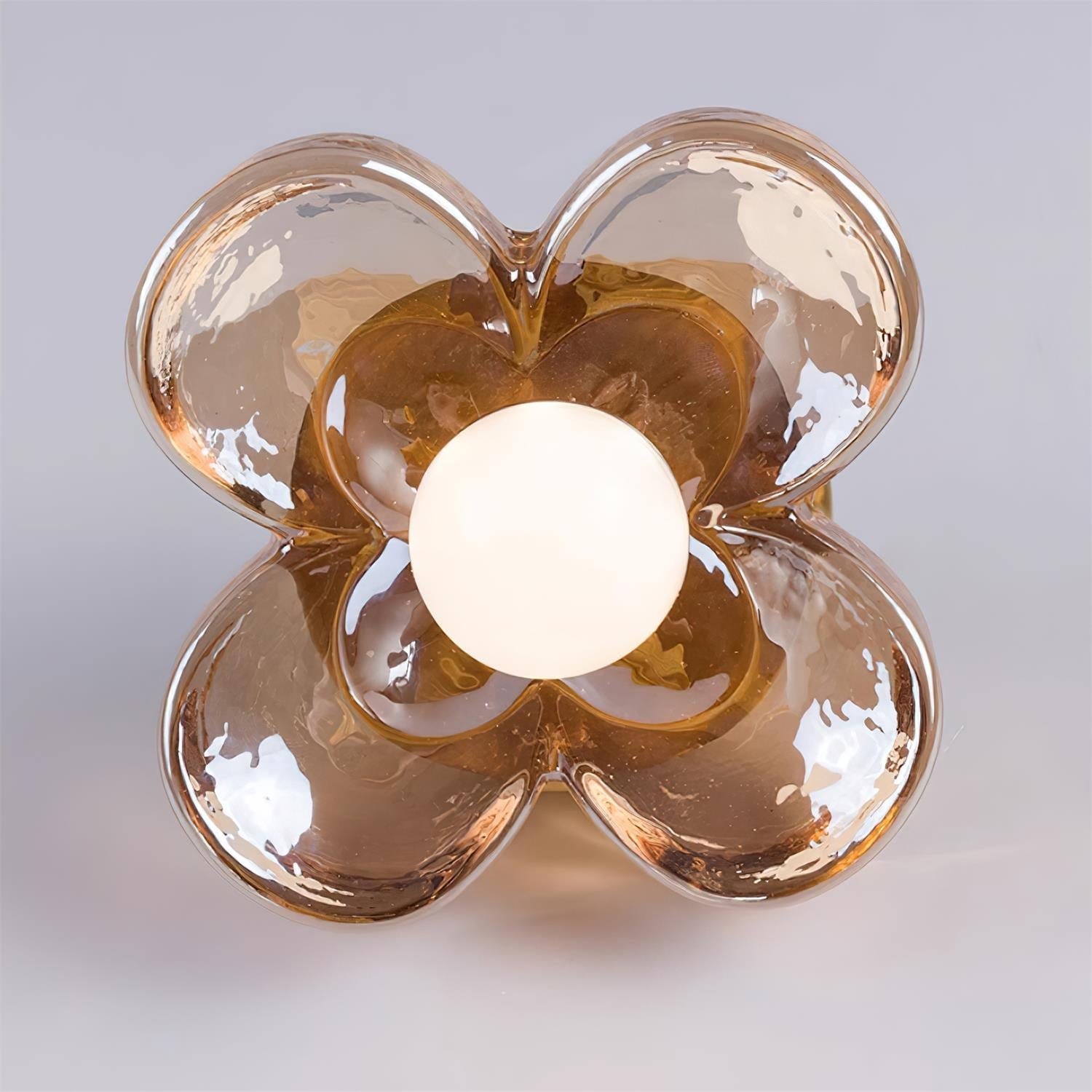 Ceiling Lamp with Amber Acrylic Clover Petals and Brass Scandi