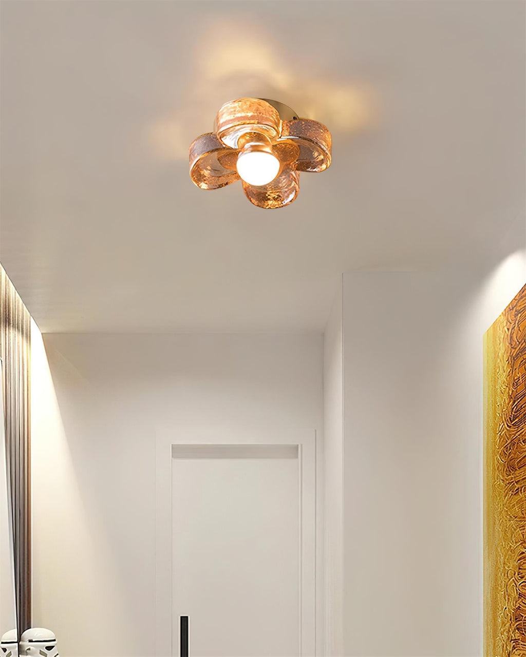 Ceiling Lamp with Amber Acrylic Clover Petals and Brass Scandi