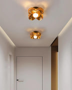 Ceiling Lamp with Amber Acrylic Clover Petals and Brass Scandi