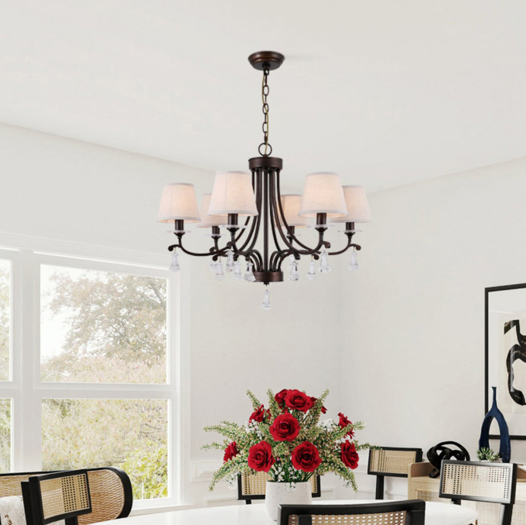 Lyvenisra Vintage Industrial Pointe Brass Fabric Crystal Chandelier