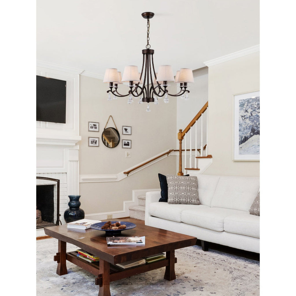 Lyvenisra Vintage Industrial Pointe Brass Fabric Crystal Chandelier