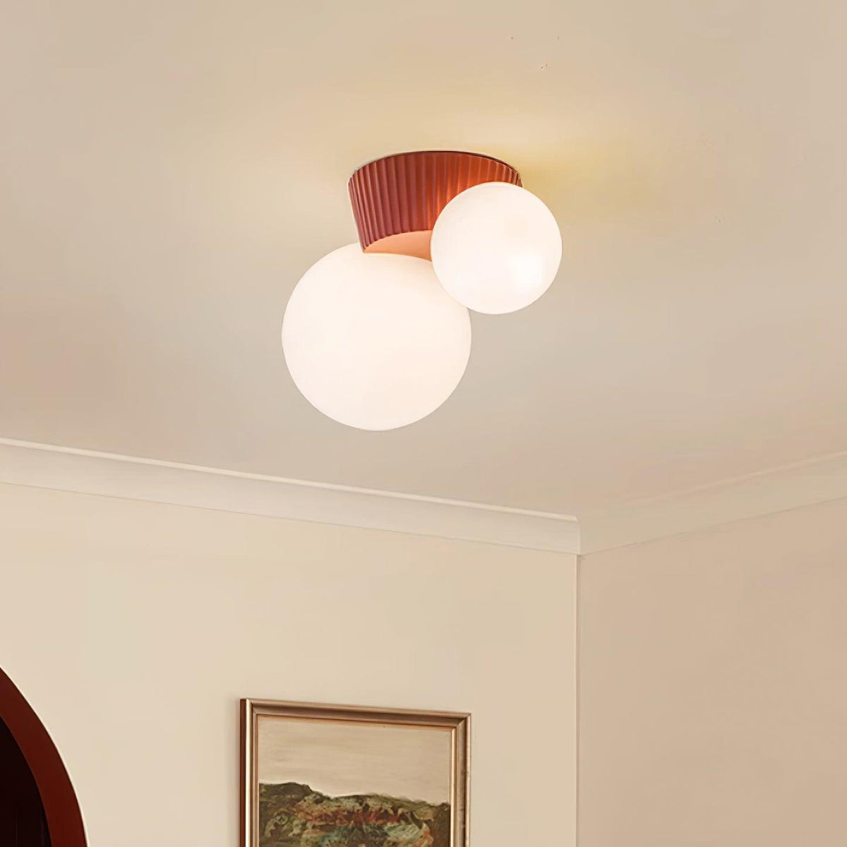 Ceiling Light  Playful Asymmetry with Dual Frosted Glass Globes