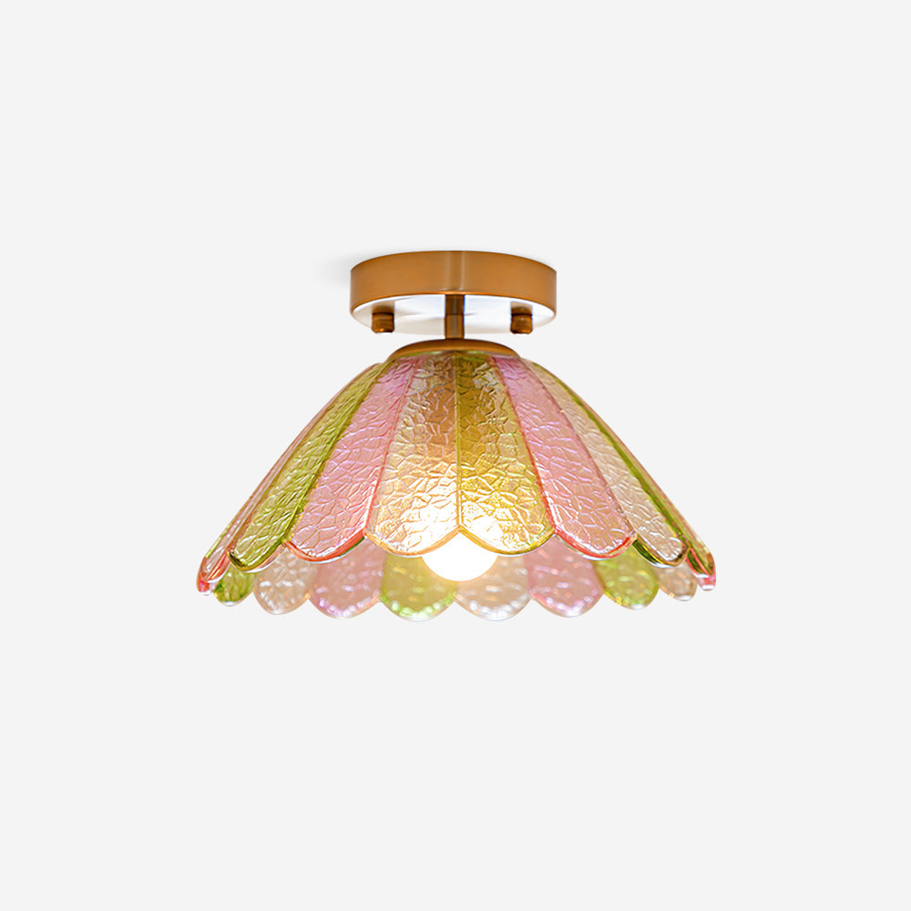Ceiling Light Colorful Petal Glass Shade Gold Canopy Vintage Flush Mount