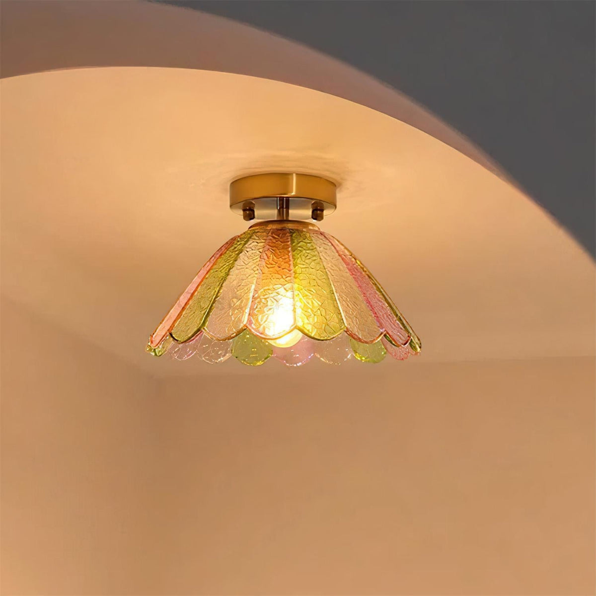 Ceiling Light Colorful Petal Glass Shade Gold Canopy Vintage Flush Mount
