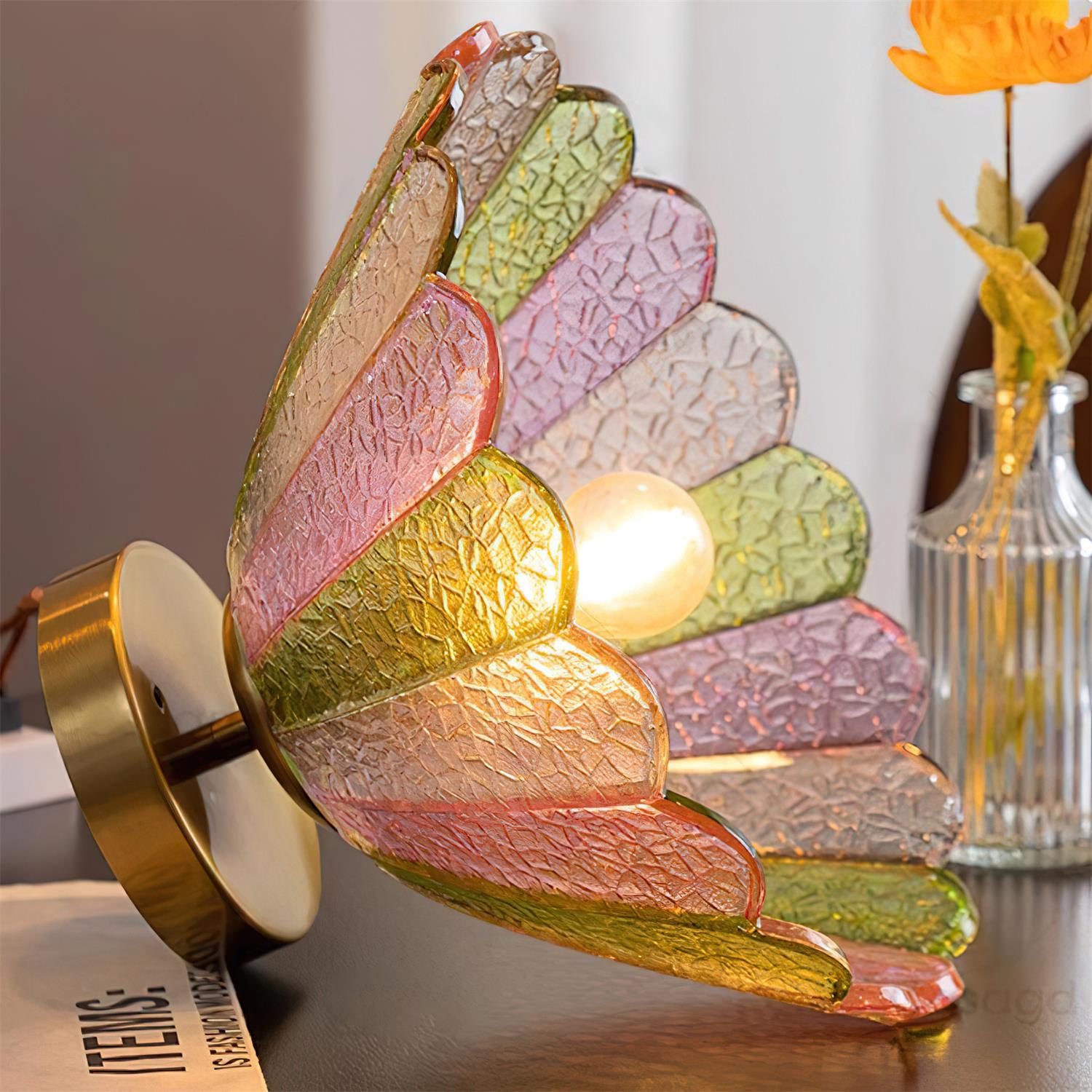 Ceiling Light Colorful Petal Glass Shade Gold Canopy Vintage Flush Mount