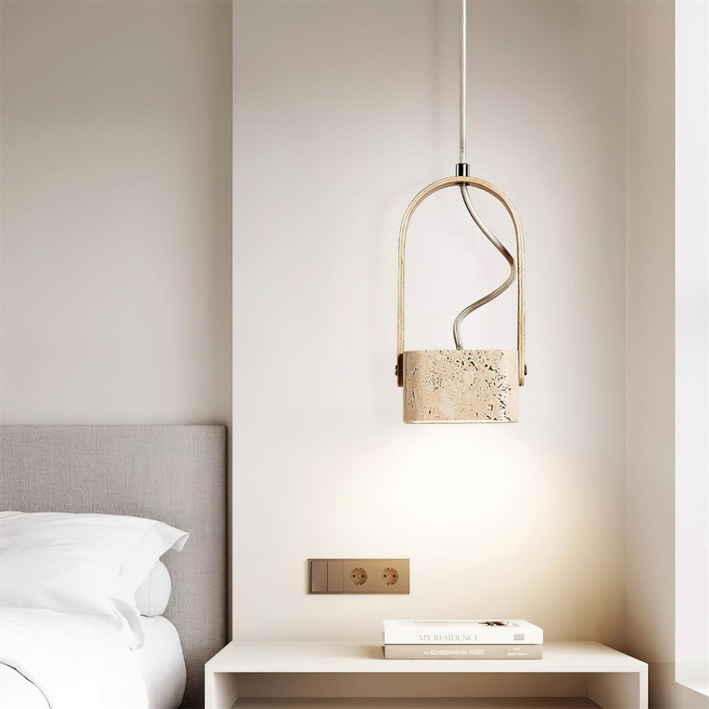 Cesta  Pendant Light  Square Yellow Travertine