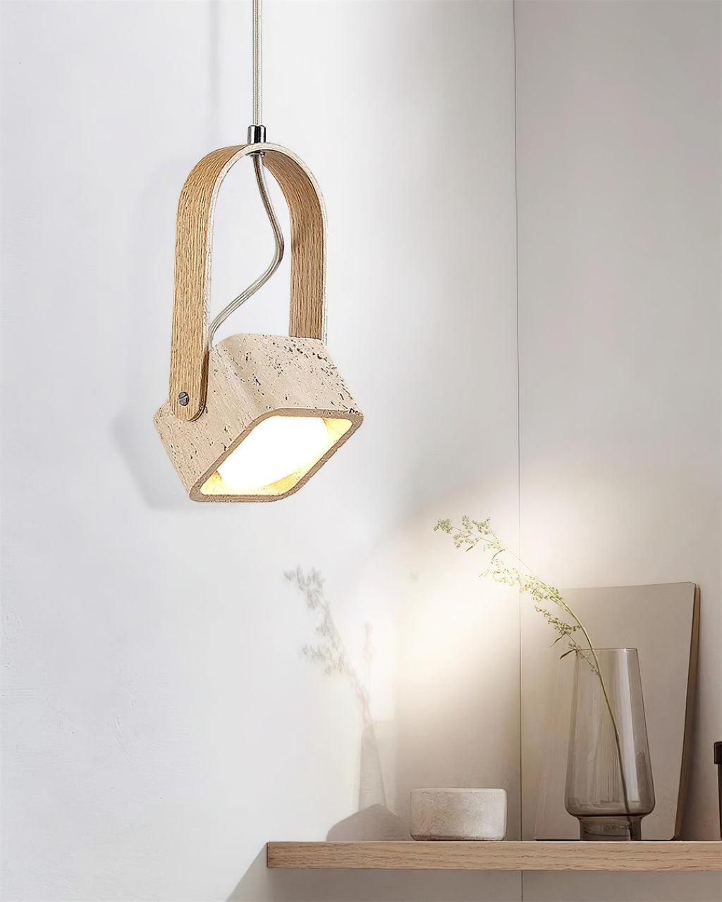 Cesta  Pendant Light  Square Yellow Travertine