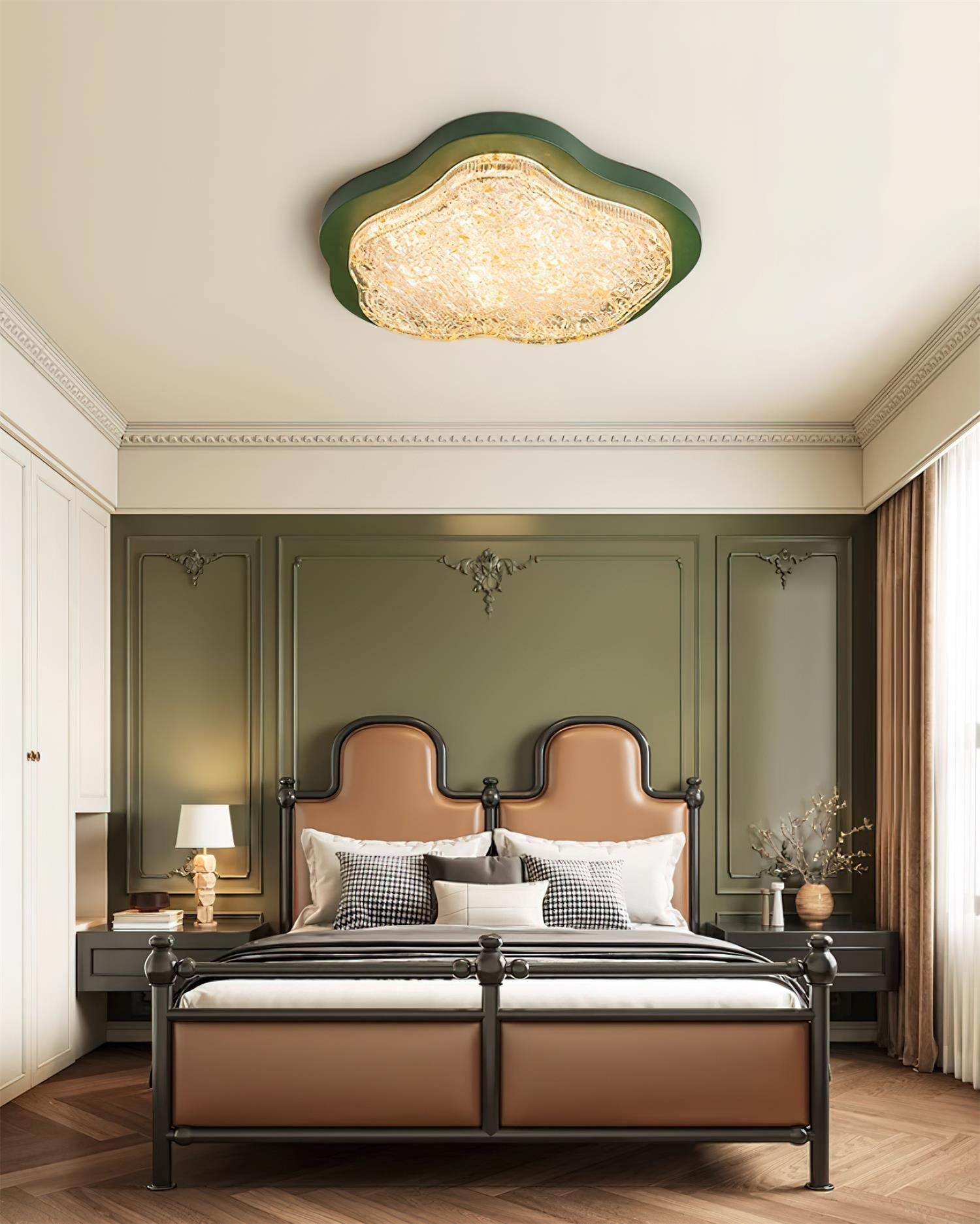 Ceiling Light Irregular Shape Resin Gold Leaf Modern Artistic Green