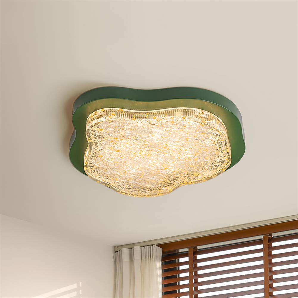 Ceiling Light Irregular Shape Resin Gold Leaf Modern Artistic Green