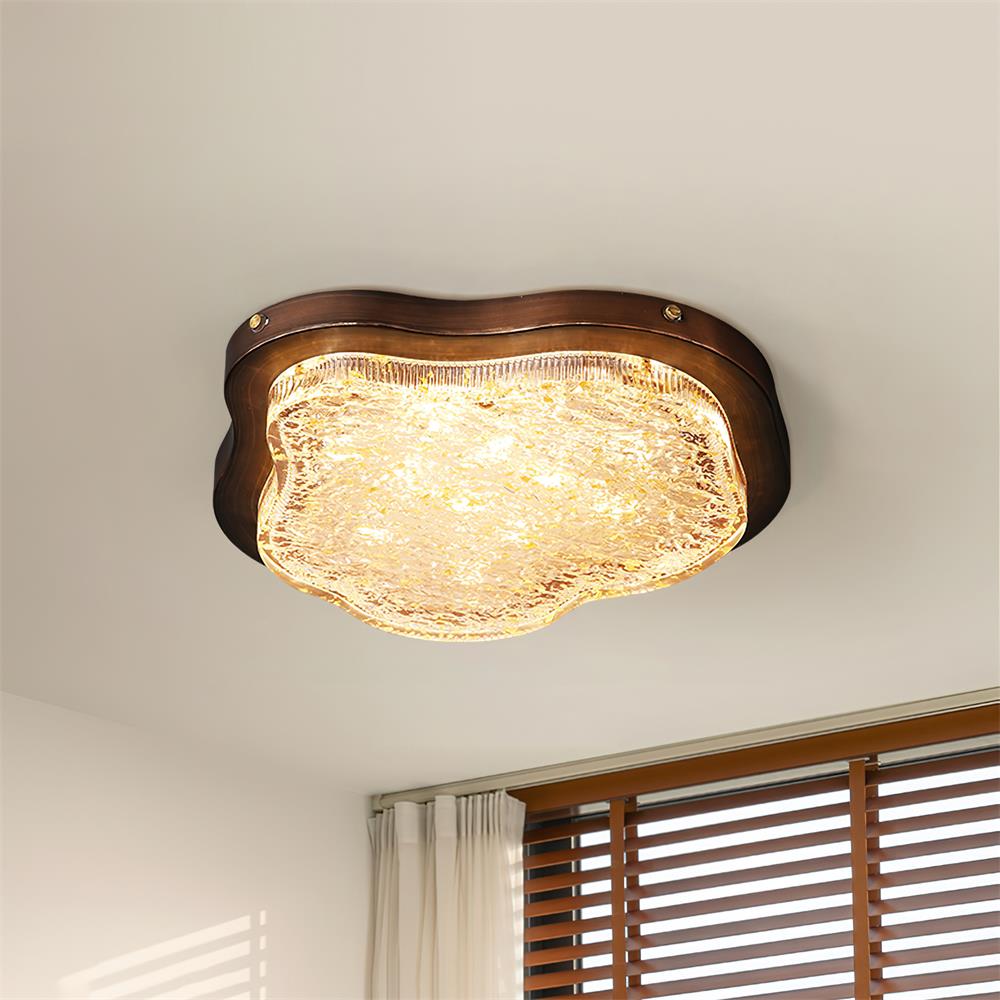 Ceiling Light Irregular Shape Resin Gold Leaf Modern Artistic Green