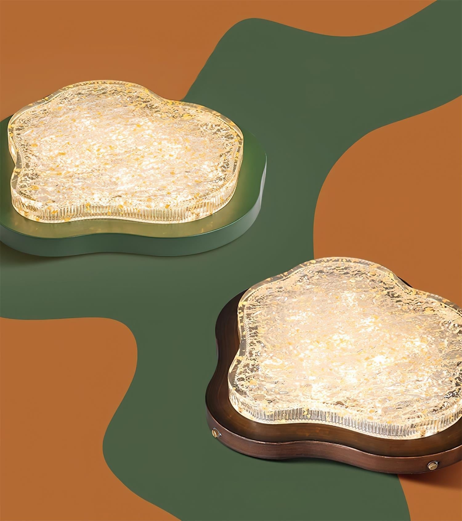 Ceiling Light Irregular Shape Resin Gold Leaf Modern Artistic Green