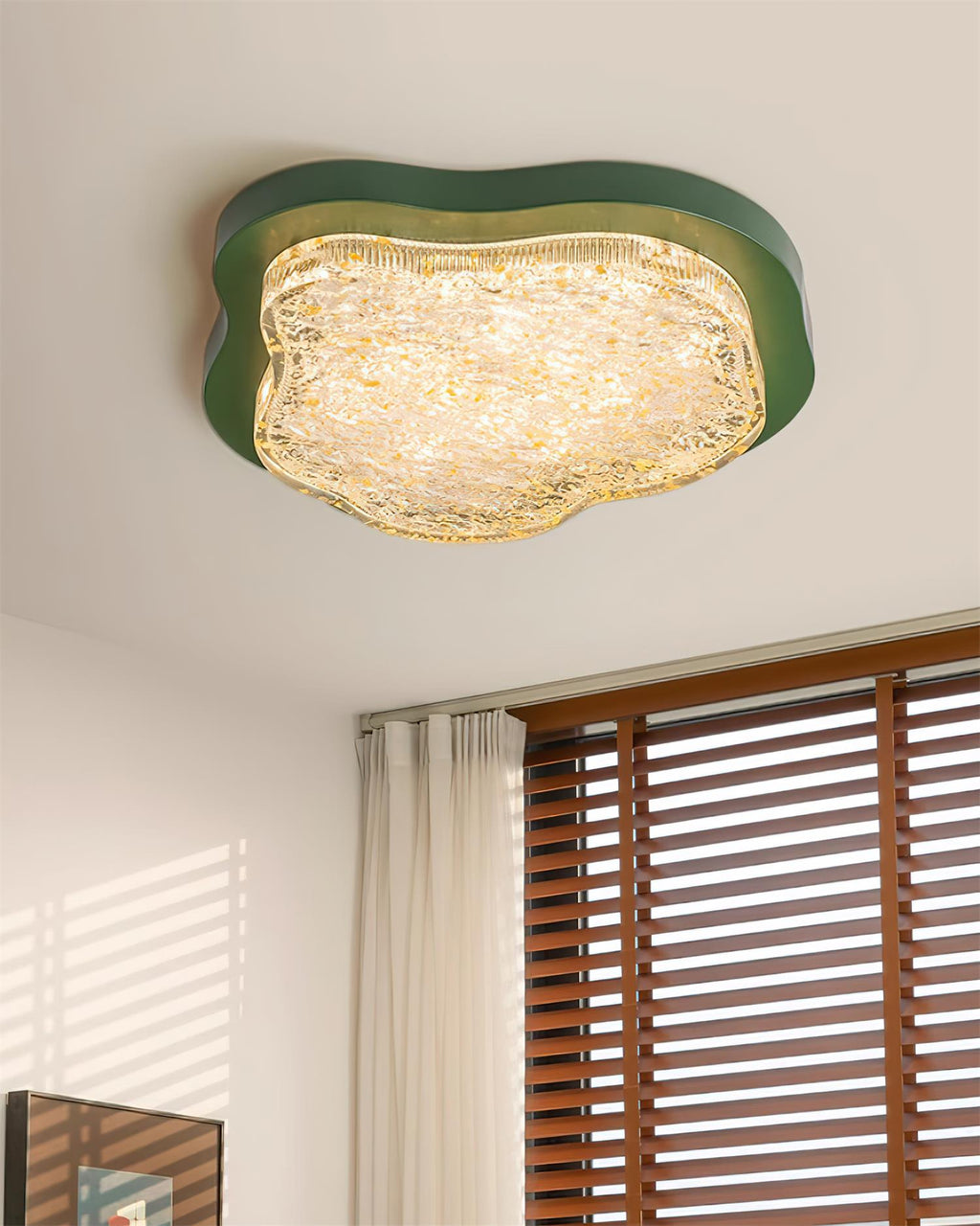 Ceiling Light Irregular Shape Resin Gold Leaf Modern Artistic Green
