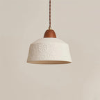 Pendant Lamp Textured Ceramic Drum Walnut Wood Retro