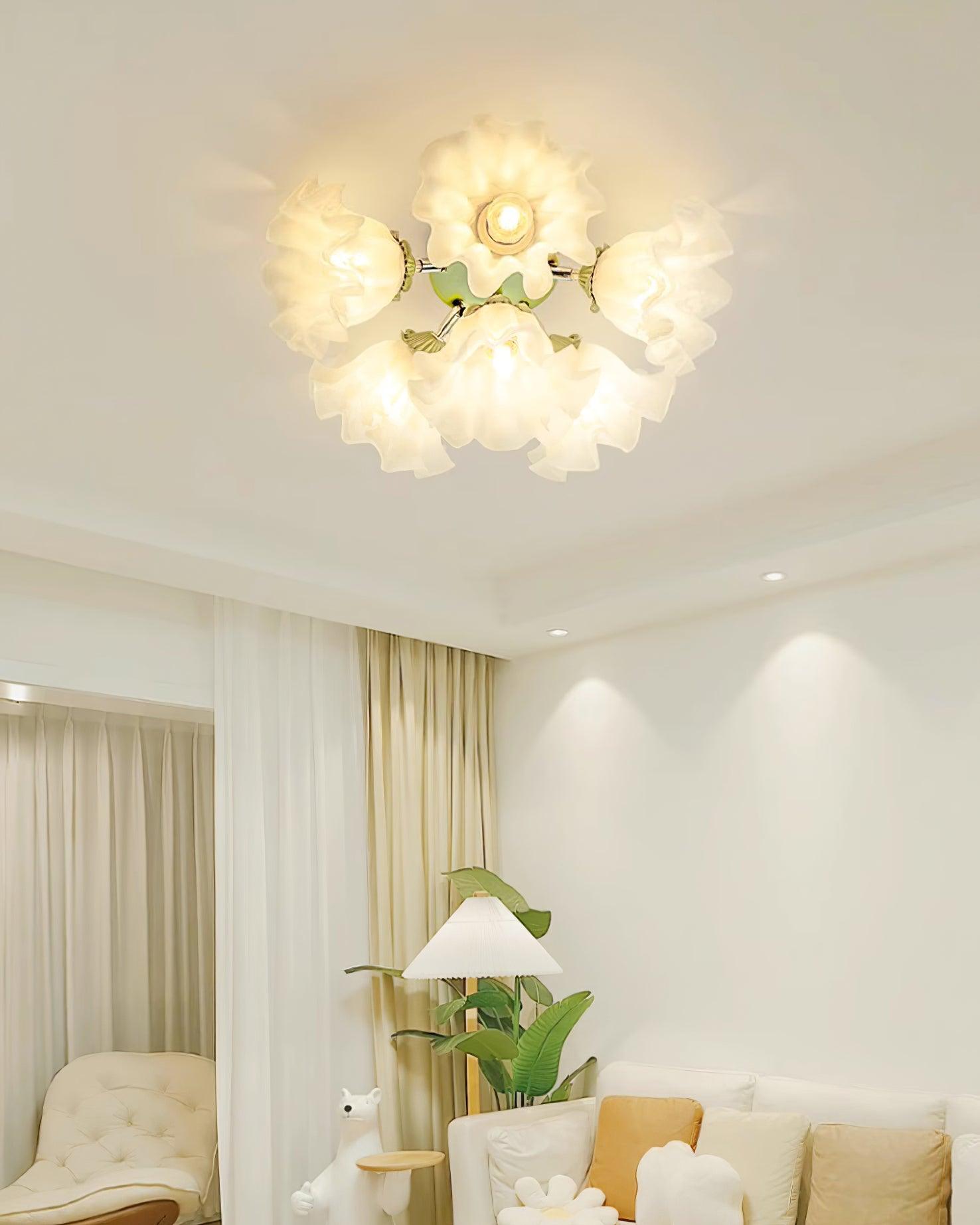 Ceiling Light Petal Shades Wavy Glass Bloom Elegant Floral
